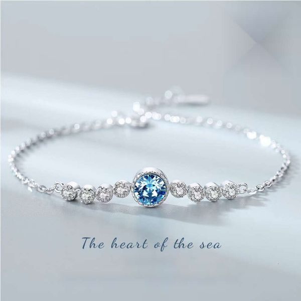 Bracciale originale in argento sterling Ocean Heart S925 per donna, gioielli con bracciale in cristallo austriaco stile Instagram