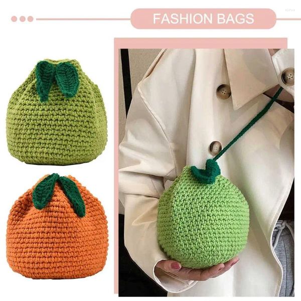 Borse a tracolla Borsa in lana all'uncinetto tessuta a mano Frutta Arancione Bella tracolla da donna Ins Maglia Mini Moda Donna Snack