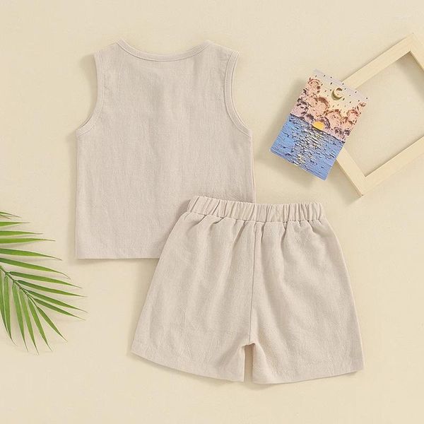 Conjuntos de roupas da criança do bebê menino roupas de verão algodão linho shorts definir cor sólida sem mangas regatas e roupas