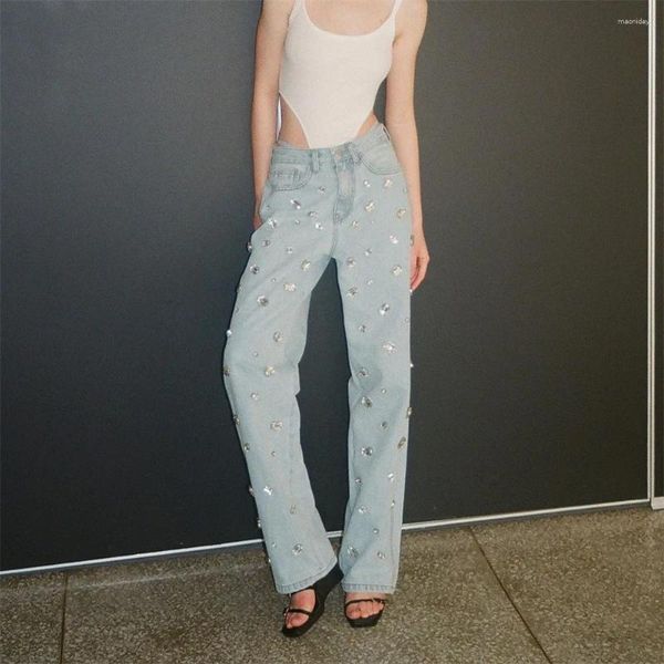 Jeans da donna Water Diamond Industria pesante Barile dritto Autunno Street Ragazza piccante Pantaloni cadenti a gamba larga a vita bassa