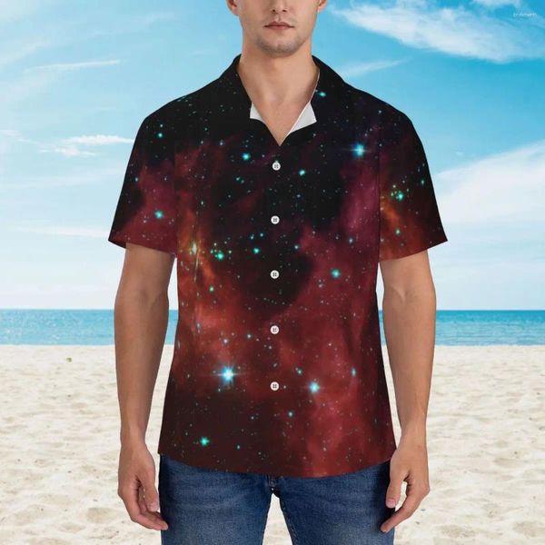 Camisas casuais masculinas noite céu impressão havaí camisa masculina praia moda orion nebulosa manga curta streetwear design solto blusas oversize