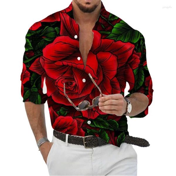 Camicie casual da uomo Camicia Outdoor Rose Figura geometrica Elegante confortevole Design morbido dal design 2024 Primavera Estate Taglie forti