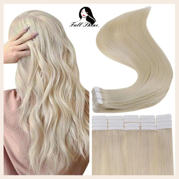 Extension Nastro per capelli biondi puri e completamente lucenti nelle estensioni dei capelli umani 20 pezzi Adesivo per trama di pelle Colla sui capelli Realizzato a macchina Remy Human Seamless