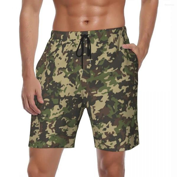 Shorts masculinos verão board masculino camuflagem padrão surf verde legal personalizado diy praia havaí confortável troncos de natação tamanho grande