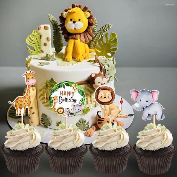 Decorazioni per feste Animali della giungla Topper per cupcake Tema Decorazioni per compleanno Bambini 1° Wild One Safari Forniture Baby Shower