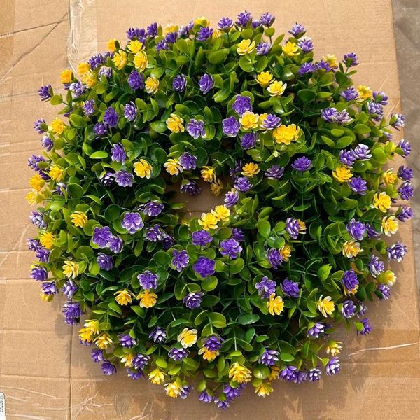 Fiori decorativi Festival primaverile Estate Viola Giallo Ghirlanda Simulazione Fiore Porta Appesa Decorazioni anteriori