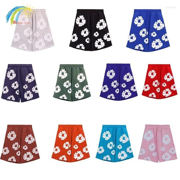 Shorts masculinos marrom verde azul rosa casual moda cordão calças homens mulheres jogger kapok puff impressão dentro tags