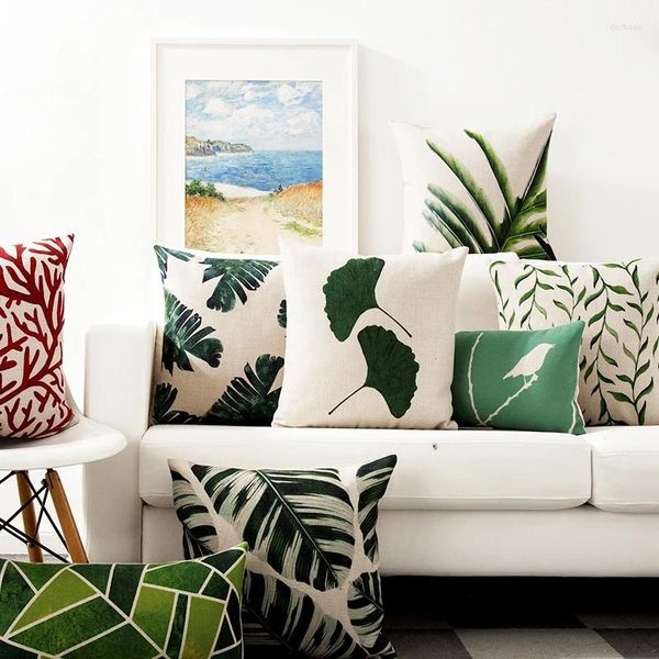 Federa decorativa per cuscino, piante tropicali, fenicottero, verde, poliestere, sedile, per divano, decorazioni per la casa, almofadas