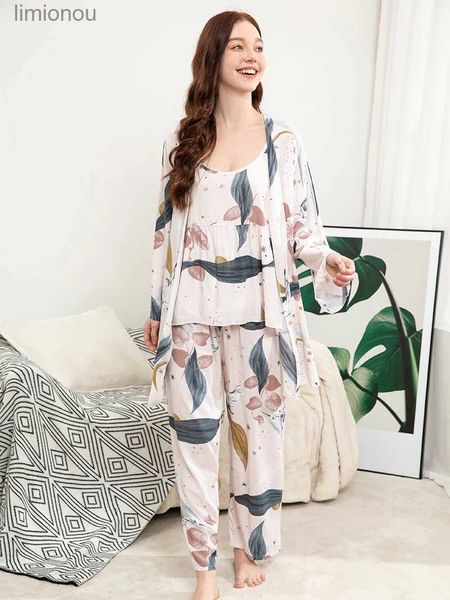 Kadın pijama artı beden s-xxxl viskoz bayanlar üç parçalı pijama set rahat yumuşak ev takım elbise pantolonlu pijama pijamalar bahar sonumnc24319