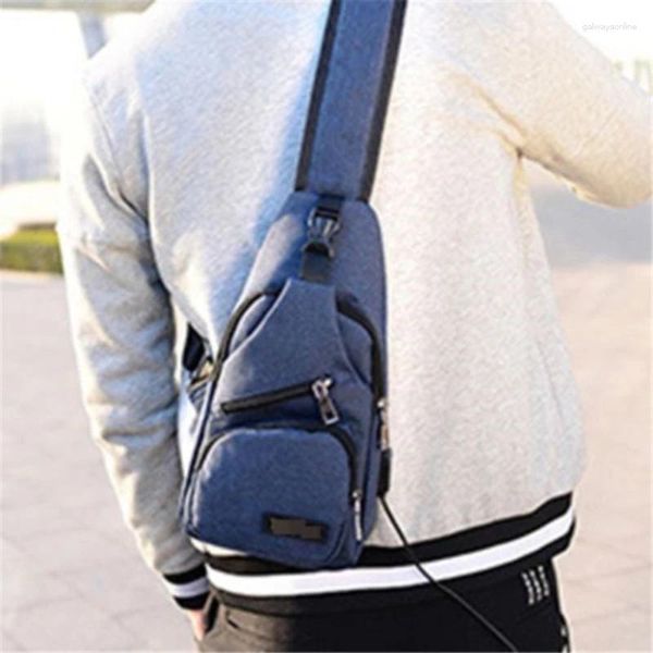 Bolsa masculina porta carregador USB anti-roubo pacote de peito crossbody mochila ombro estilingue