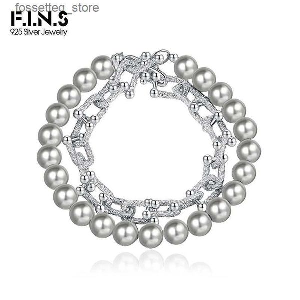 Braccialetti con ciondoli F.I.N.S S925 Argento sterling Grigio Perla Doppio strato U-Shed Tangcao Modelli Catena Moda Fine Gioielli a mano Regali L240319