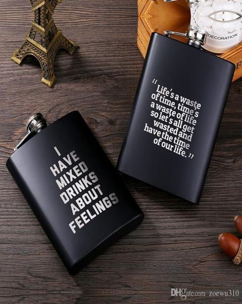 8oz de aço inoxidável hip flask inglês carta preto personalizar balão ao ar livre portátil flagon uísque stoup vinho pote garrafa álcool 2549028