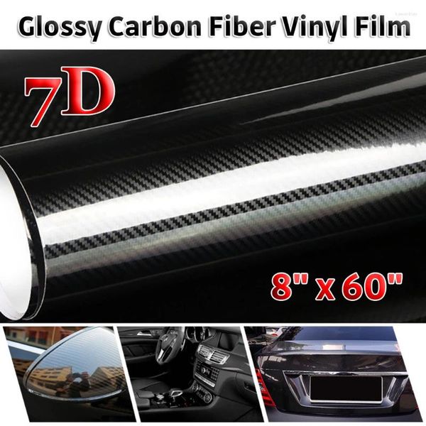 Adesivos de janela 20x152cm carro 7d filme de fibra de carbono envoltório folha rolo adesivo decalques preto auto decalque papel acessórios de estilo de motocicleta