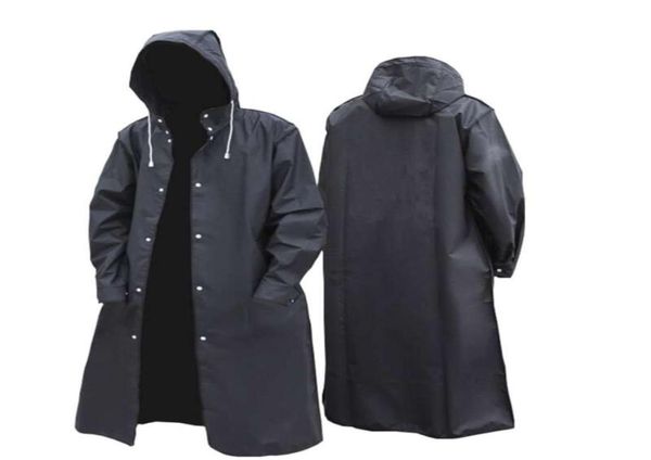 Preto moda adulto impermeável longo capa de chuva mulheres homens casaco de chuva com capuz para caminhadas ao ar livre viagem pesca escalada engrossado 210923930366