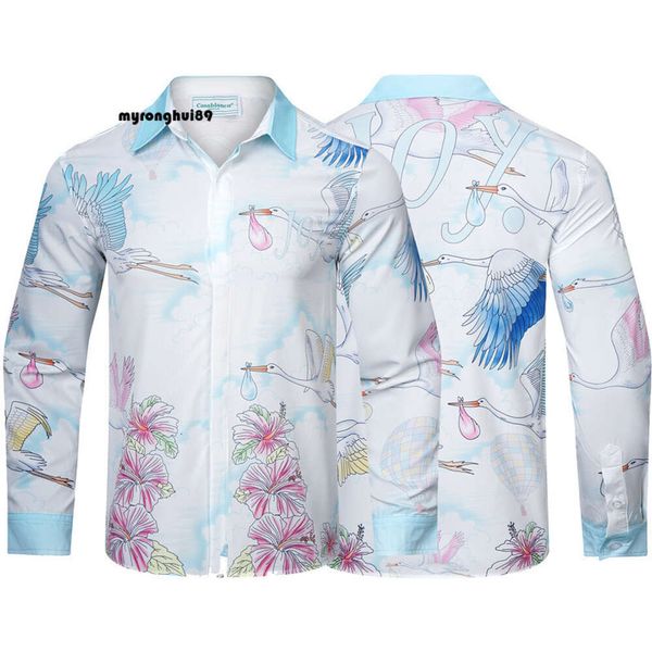 casablanca maglietta Crane Flower Letter Design Sense Camicia a maniche lunghe per uomo Bello per il tempo libero Vacanze primaverili e autunnali Allentato