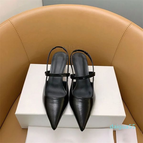 Sandálias estilo simples estilingue bombas sapatos envoltório de couro dedos pontiagudos saltos de gatinho vestido de salto de designer de luxo sapatos de escritório