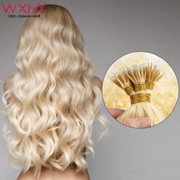 Extensions Wasserwelle Fusion Echthaar Extensions Micro Ring Haar 0,8g/1g/Strang 50 teile/satz Blonde Nano Ring Haarverlängerung Kostenloser Versand