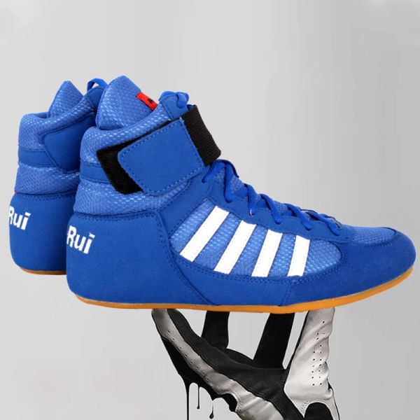 Schuhe 2022 Unisex Professional Fighting Wrestling Schuhe atmungsaktive Frauen High Top Boxing Schuhe Außensohle Gummi Stiefel Männer Sport Fußwea Sportwinne