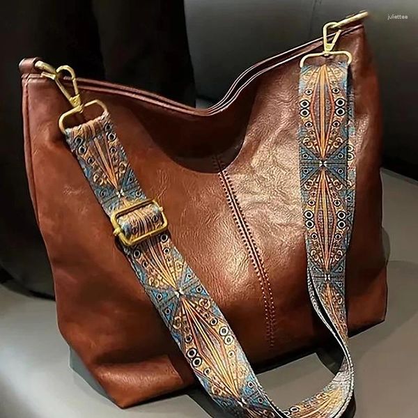 TOOT Vintage Düz Renkli Kadın Moda Omuz Sling Çantası Yüksek Kapasiteli Basit Geniş Kesme Kova Crossbody