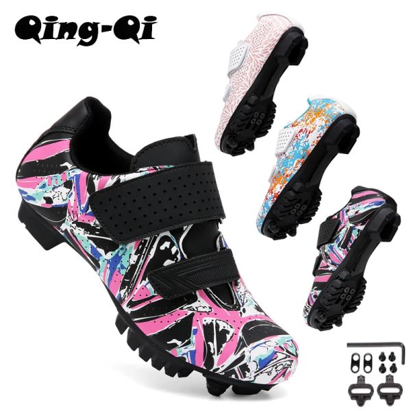 Calçados QQA12 Womens MTB Sapatos SPD Cleat Respirável Ciclismo Sapatos Selflocking Feminino Racing Speed ​​Road Bike Sneakers 2023 3643