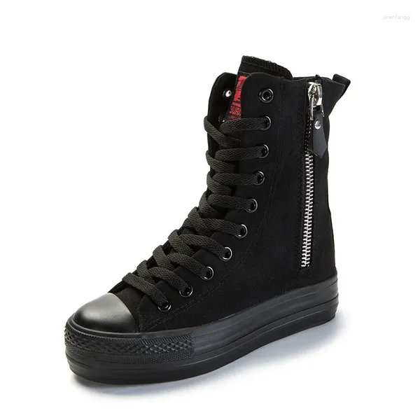 Scarpe casual High-top All Black Zip laterale Canvas Scarpe da ginnastica per studenti con piattaforma da donna 2024