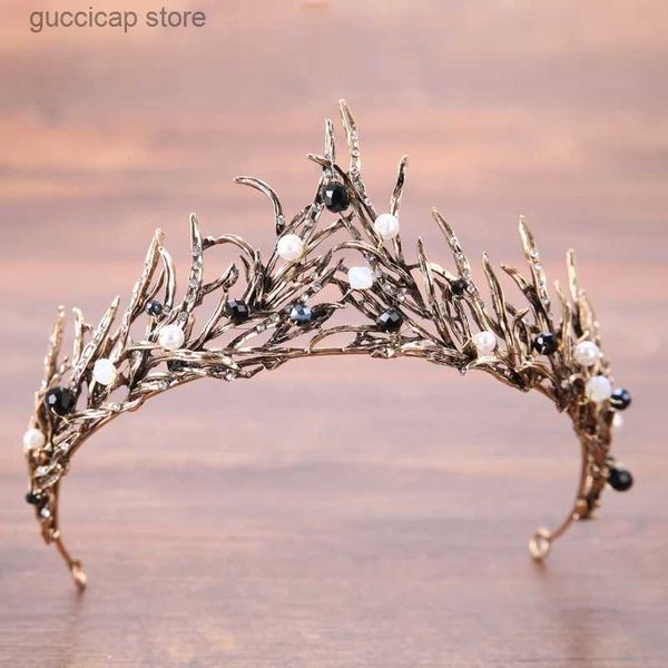 Diademi Corona da sposa vintage Perla Strass Corona di cristallo Copricapo Corona da sposa Accessori per capelli Corona regina Copricapo da sposa Regalo Y240319