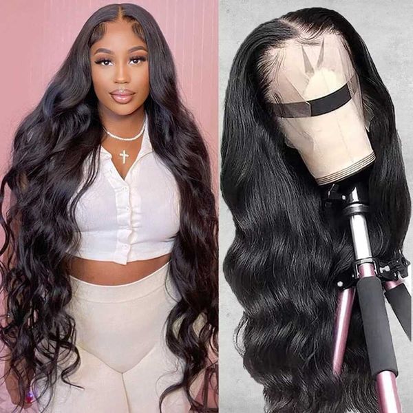 Perucas sintéticas Human Chignons Fuduete 13x6 HD Transparente Onda Corporal Lace Front Perucas de Cabelo Humano para Mulheres Negras 360 Lace Frontal Wig 30 Inch 4x4 Closure Wig 240327