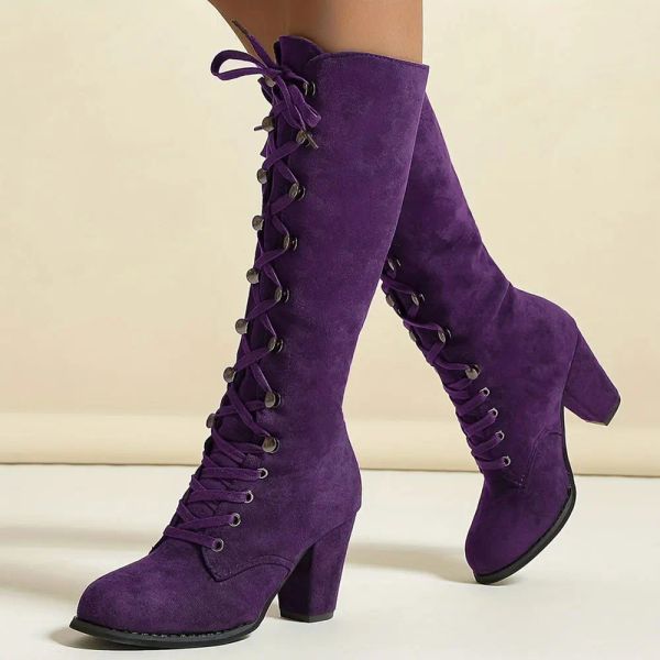 Botas 2023 Hot Sale tamanho grande 43 LaceUp Feminino Feminino Vintage Boots Mulheres Sapatos Homos de Saltos Altos