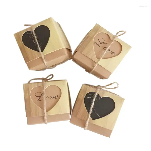 Geschenkverpackung 10 teile / los Romantische Liebe Herz Kraftpapier Pralinenschachtel Hochzeit mit Sackleinen Verpackung Taschen Quadrat Party für Gäste