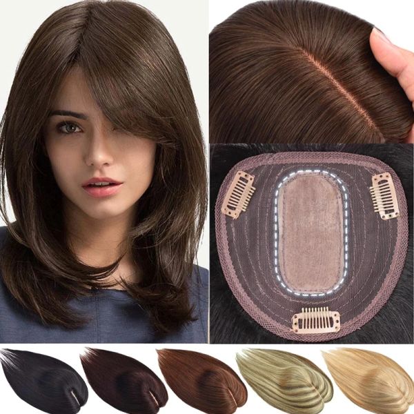 Toppers base de seda topper clipe em perucas de cabelo humano real mulheres peruca peruca com franja cabelo loiro toppers para extensões de cabelo feminino