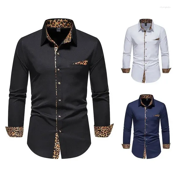 Мужские повседневные рубашки 2024, весна/лето, европейский размер, рубашка с длинным рукавом, модная мужская рубашка с леопардовым узором