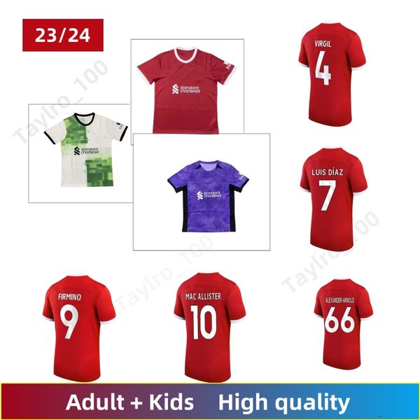 Fußballtrikot der englischen Vereinsmannschaft 2023–2024. Das von Virgil Diaz, Salah und Szoboszlai getragene Trikot. Versionen für Erwachsene und KINDER, anpassbare Nummer