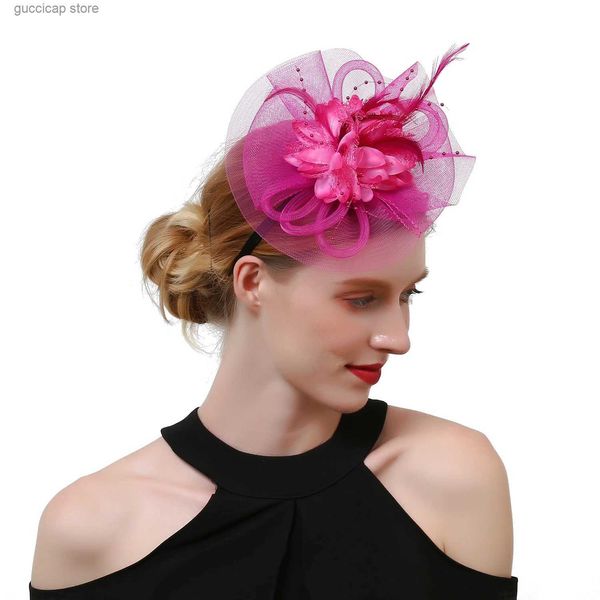 Diademi Nobili ed eleganti da donna di qualità misteriosa Fascia per capelli con piume color rosa Utilizzata per essere indossata a matrimoni o feste Y240319