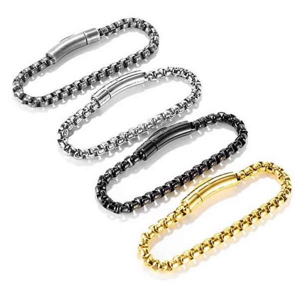 Braccialetti con ciondoli dal design alla moda Bracciale in oro personalizzato per uomo Fibbia magnetica con catena di perle quadrate in acciaio al titanio per uomo Accessori per donna