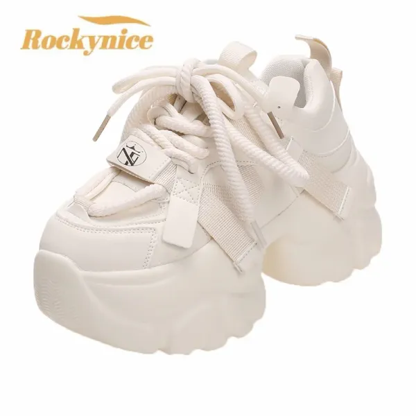 Boots Mode Chunky Sneakers Frauen Herbst Schnürplattform Sportschuhe 7,5 cm dicke untere Heels weibliche Leder -Sneakers Frau