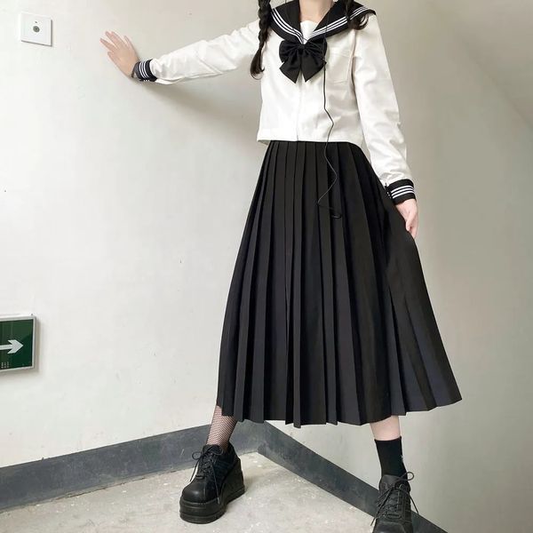Японская школьная форма для девочек больших размеров JK Black Sailor Basic Cartoon Navy Sailor Uniform устанавливает темно-синий костюм Женский костюм для девочек 240319
