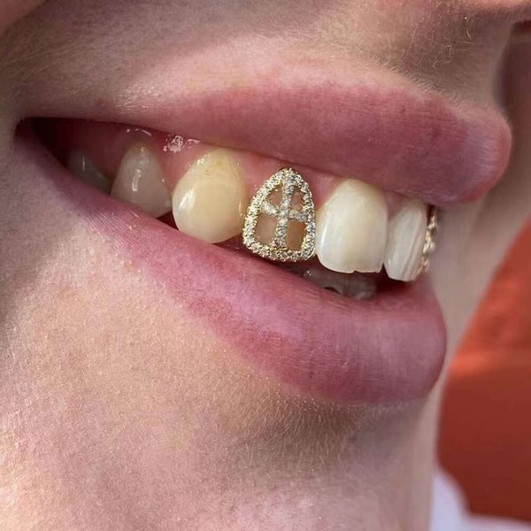 RACHELZ хип-хоп полый циркон крестообразные зубы Grillz 14 К позолоченный CZ камень зубные колпачки Декор зубные грили для женщин и мужчин ювелирные изделия