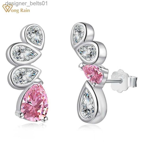 Stud Wong Rain 100% 925 Sterling Silver Pear Cut Lab Rosa Sphire Gemstone Orecchini a lobo per le donne Gioielleria raffinata Spedizione gratuitaC24319