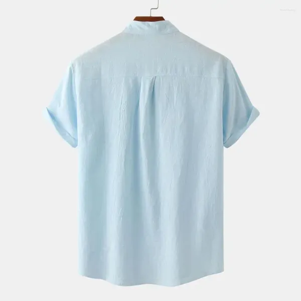 Homens camisetas Homens Camisa de cor sólida elegante colarinho botão-up para verão formal estilo de negócios solto ajuste elástico diário