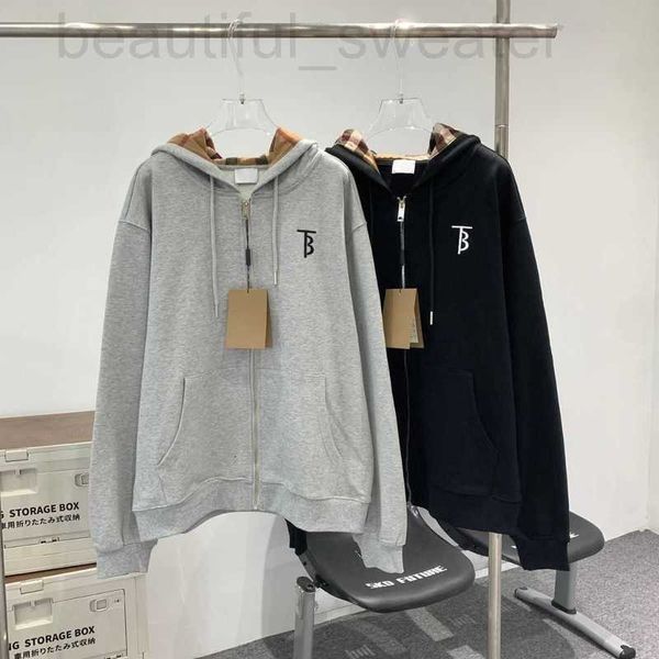 Mulheres Hoodies Moletons Designer A versão correta de casa outono e inverno chapéu xadrez bordado jaqueta com capuz para homens mulheres com o mesmo suéter com zíper G071