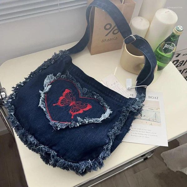 Omuz çantaları denim moda büyük kapasiteli Japon harajuku haberci banliyö madeni para çanta satchels