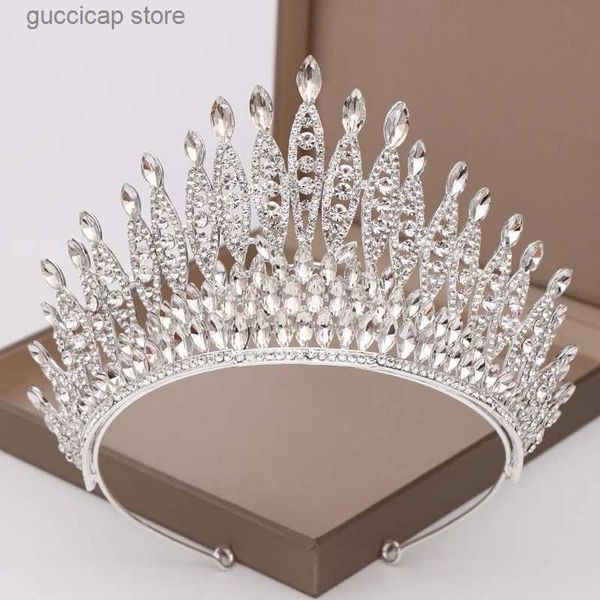 Tiaras na moda prata cor strass cristal rainha grande coroa nupcial casamento tiara mulheres beleza concurso acessórios de cabelo nupcial jóias y2403