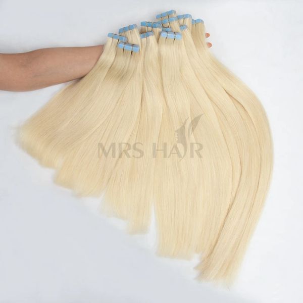 Extensions MRS HAIR Platinum Blonde Tape In Extensions Echthaar #60 #1B Braun Nahtloses Klebeband Ins Gerade 4x0,8 cm 20 Stück 1224 Zoll