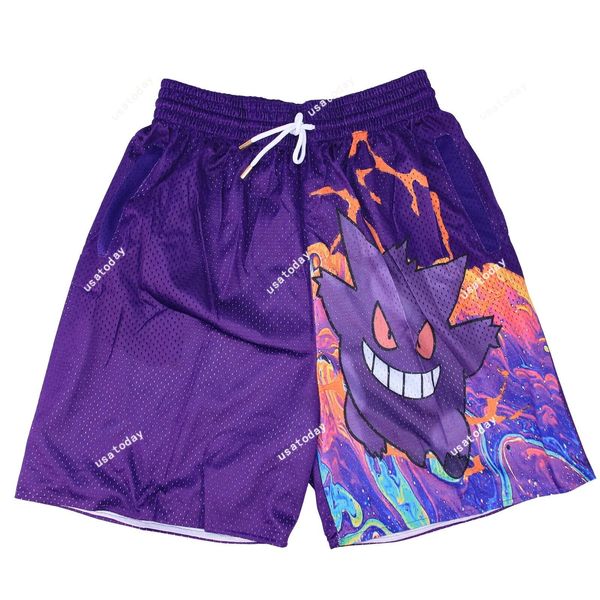 Pantaloncini sportivi Pantaloncini da basket anime da uomo Pantaloni sportivi al ginocchio da palestra stampati viola con tasche