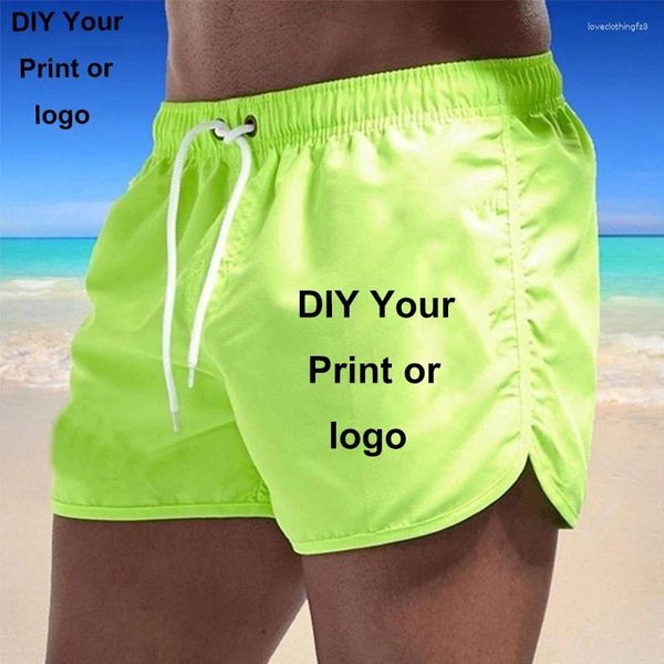 Pantaloncini da uomo Logo estivo Costumi da bagno personalizzati Tinta unita Pantaloncini da surf da spiaggia Costumi da bagno Sport da corsa Pantaloni corti traspiranti casual