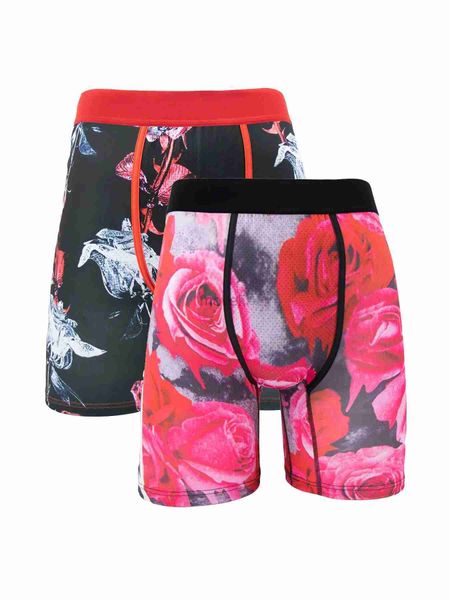 Underpants 2 pcs rosa impressão homens roupa interior boxer shorts macio moda homem underpant calcinha masculina S-XXL plus size preto e vermelho impressão 24319