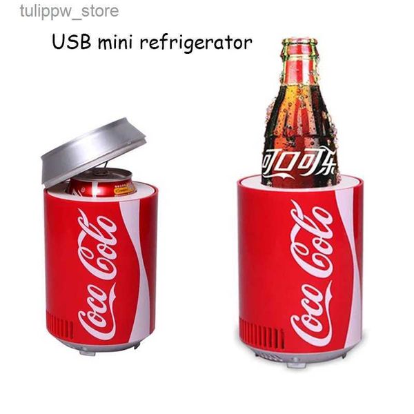 Kühlschränke Gefrierschränke Mini-USB-Kühlschrank Kühler Heizung Cola-Flasche Dual Use Home Schlafsaal DC 5V 12V Auto Büro Kühlschrank Computer Weinkühler L240319