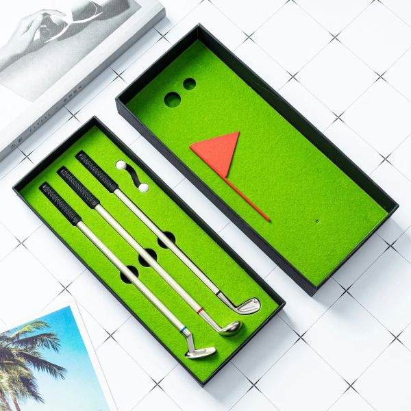 Aids mini conjunto de caneta de golfe desktop caneta bola de golfe presente inclui colocar verde 3 clubes caneta bolas e bandeira jogos de mesa presentes do evento de golfe