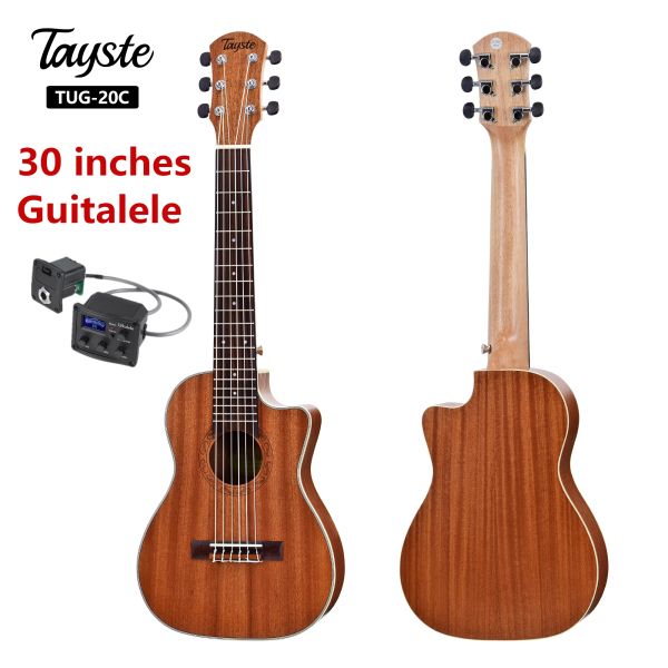 Guitarra 30 polegadas guitalele guilele cutaway sapele mini guitarra elétrica barítono guitarras acústicas 6 cordas ukulele guitarra de viagem