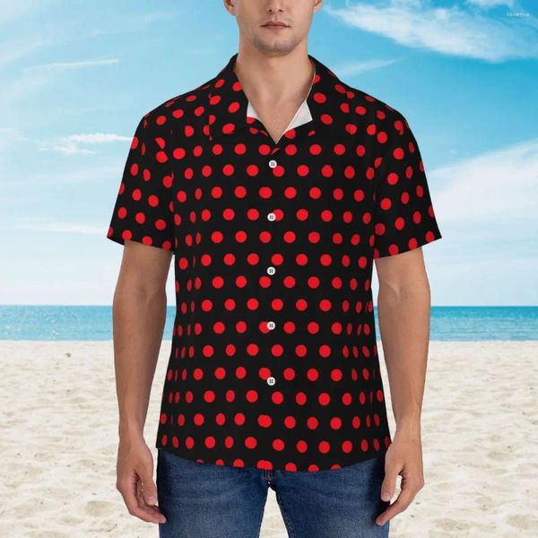 Camisas casuais masculinas bolinhas vermelhas camisa de praia retro impressão havaiana homens blusas soltas manga curta harajuku padrão tops